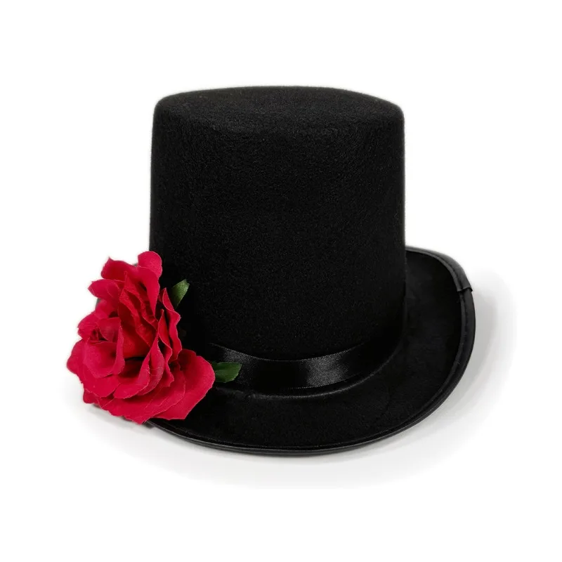 Halloween Party Red Rose Hat Stage Performance Black Rose Top Hat Flower Magic Hat Cosplay Accessory Anime Accessory - view 3