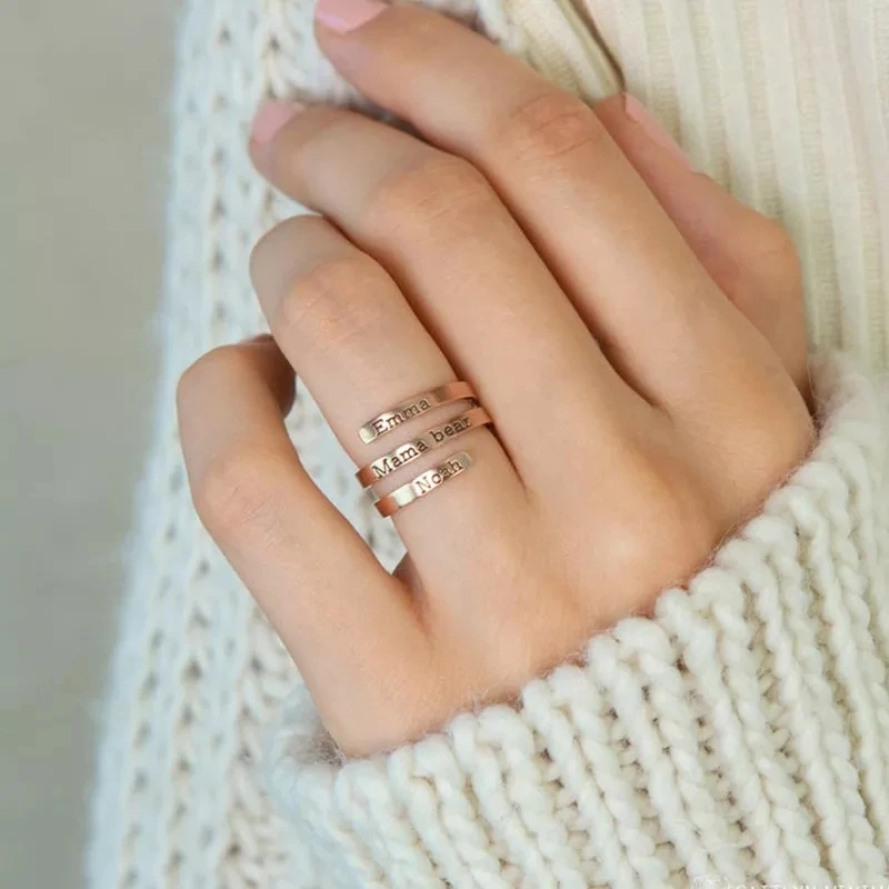 Strollgirl-anillo personalizado de Plata de Ley 925 para madre, joyería con grabado de tres nombres, regalo familiar