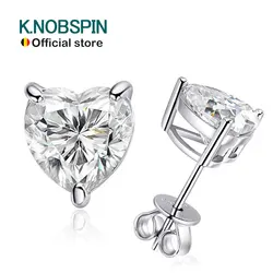 KNOBSPIN D VVS1 Heart Moissanite Earrings for Women GRA Certified Lab Grow Diamond Solid 925 Silver Plated 18k Gold Stud Earring