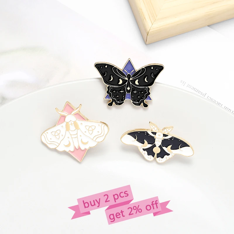 Pins Custom Moon Phase Brooch\ Bag Clothes Lapel Pin Gothic Badge Jewelry Gift for Kids Friends Moth Butterfly Enamel