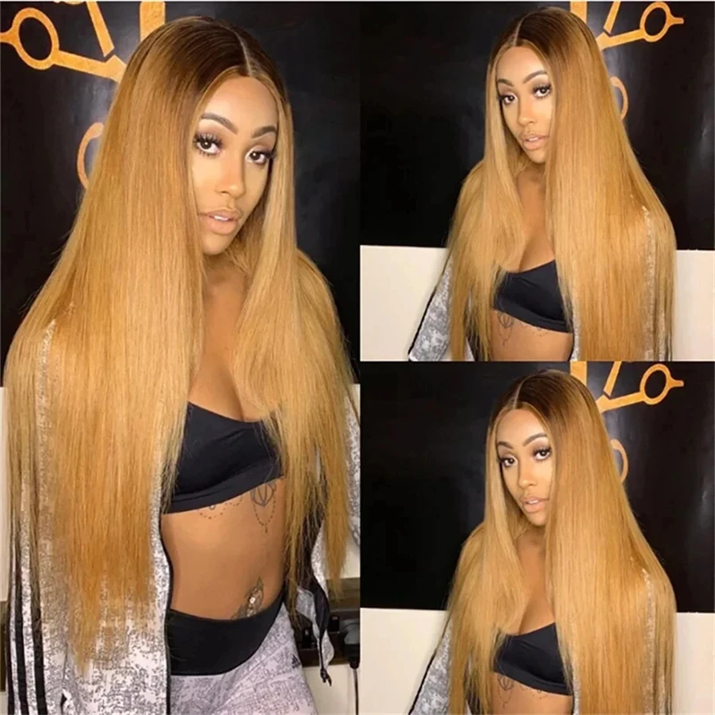 

Caramel Blonde 13X6 Straight Transparent Lace Front Human Hair Wig Pre Plucked Ombre Colored Smooth 13X4 Frontal Wig for Women