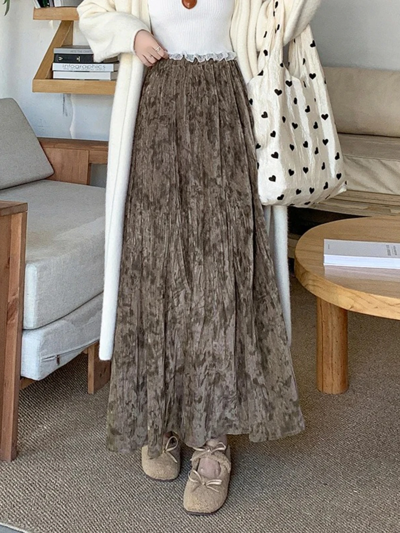 Jupes longues parapluie en laine pour femmes, ample, Vintage, imprimé Floral, plissé, ligne a, nouvelle collection automne hiver 2025