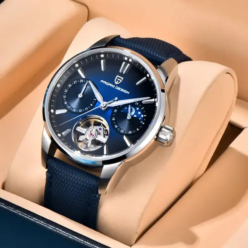 PAGANI DESIGN, relojes para hombre con esfera azul degradado, Tourbillon, fase lunar, reloj automático para hombre, nuevo reloj de pulsera mecánico para hombre 2025