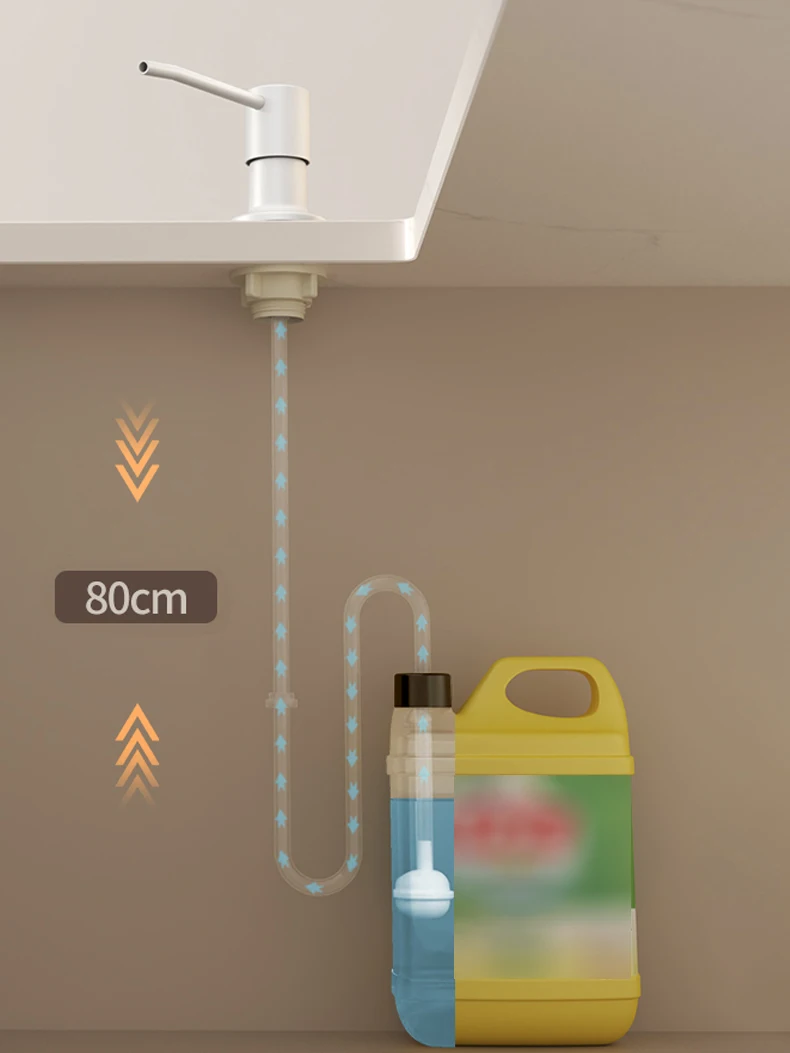 Dispensador de Sabonete Bancada com Tubo de Extensão, Design Embutido, Imprensa, Líquido, Pratos, Resuable, Cozinha