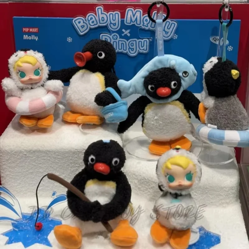 Genuine Molly Blind Box Baby Molly X Pingu Happy Fishing Series Figurine Vinyl Doll Toy Collection Model Girl Birthday Gifts