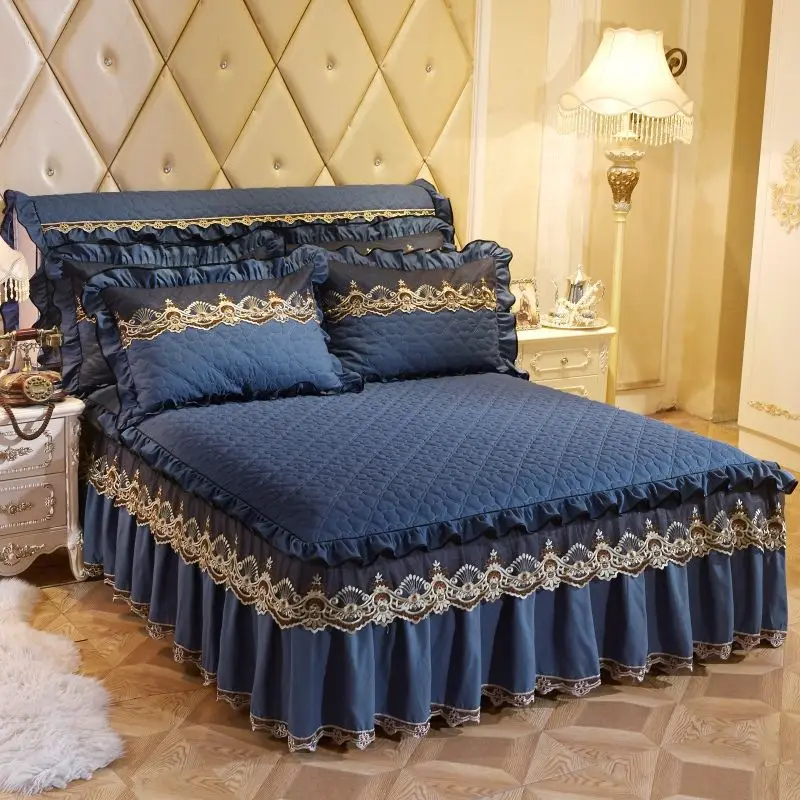 Thickened Cotton Bedspread, European Lace Bed Skirt, Single Double Bed, Spring and Autumn, Dustproof Bedspread Style