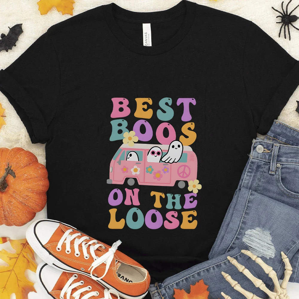 

Best Boos on The Loose Graphic Y2k Tops Short Sleeve T-shirt for Women Funny Halloween Party Harajuku Streetwear Female Clothing