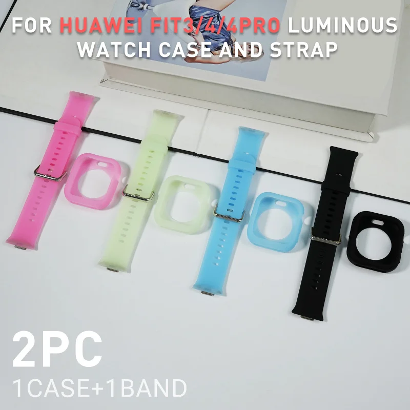 2pc for Huawei Fit3/Fit4/Fit4 Pro Glow-in-the-Dark Strap + Case Luminous Night Visibility Accessory