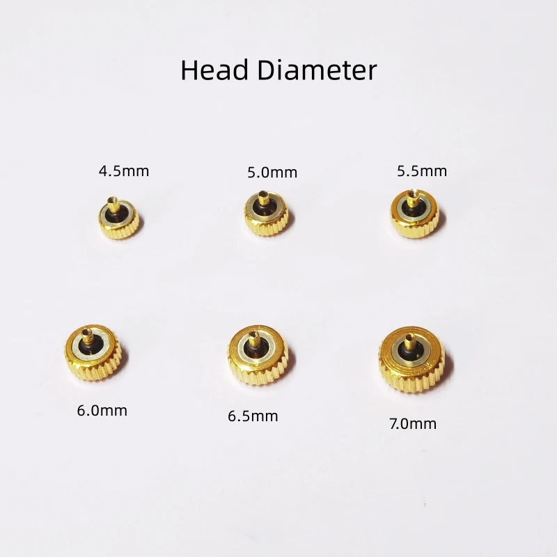 2.5mm Hole Diameter Gold Color Long Tube Watch Crown 4.5/5.0/5.5/6.0/6.5/7.0mm Head Diameter for Watch Repair 1 Piece