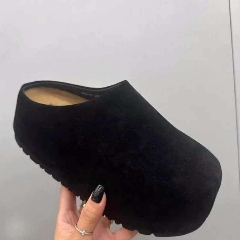 Autumn New Retro Solid Color Flat Bottom Women's  Shoes Ladies Soft Footbed Slides Fashion Women Suede Slippers image 3
