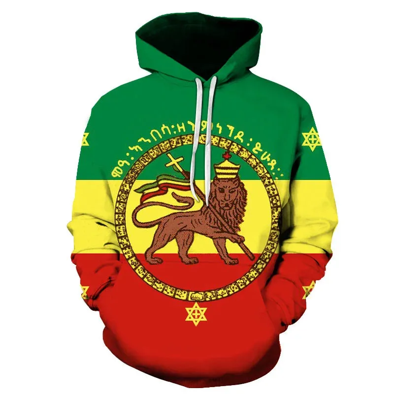 1 Piece Custom Your Picture 3D Ethiopia Flag Lion Emblem Totem Printed Hoodies For Men Kid Fashion Streetwear Hooded Hoody Unise
