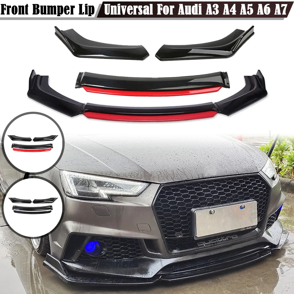 4Pcs Car Front Bumper Lip Deflector Lips Bumper Spoiler Splitters Body Kit Diffuser For Auadi A3 A4 A5 A6 A7 S3 S4 S5 Q3 Q5 TT