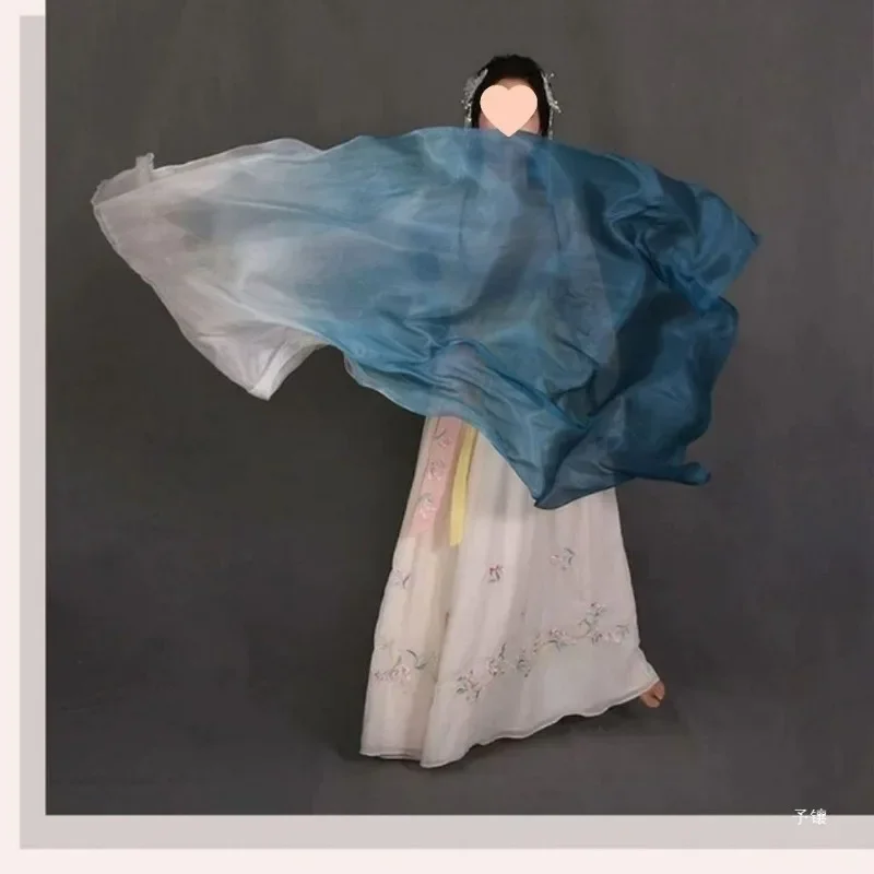 Voile de danse du ventre en soie dégradé, teinture à la main, éventail en soie véritable, Long Extra 180cm pour la pratique de la compétition, accessoires de spectacle sur scène, accessoire de danse