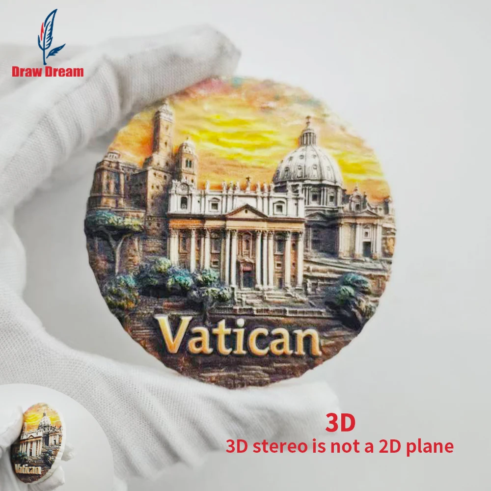 1 Peça Ímã de Geladeira 3D Criativo com Relevo do Vaticano, Coleção de Lembranças de Viagem Mundiais, Adequado para Decoração de Casa e Escritório, Lembrança de Viagem Exclusiva Personalizada, Ímã Magnético para Gelade