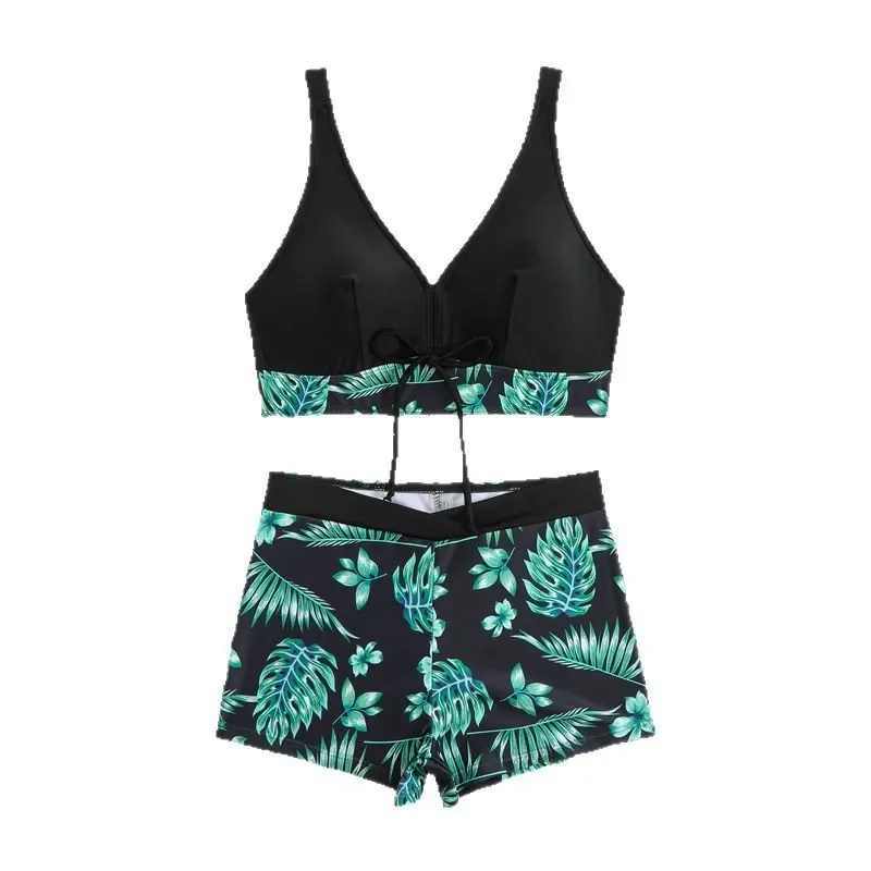 Bikinis con estampado negro y verde para mujer, trajes de baño sexys, traje de baño femenino, conjunto de Bikini deportivo de cintura alta, traje de baño, ropa de playa, Bikini