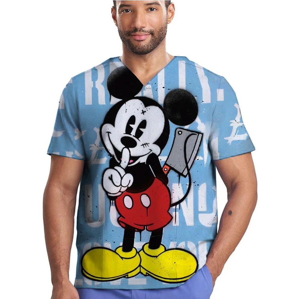 Chemisier pour femmes et hommes, uniforme médical chirurgical, imprimé Disney Mickey Mouse, vêtements de pharmacie, accessoires d'infirmière d'hôpital, gommage