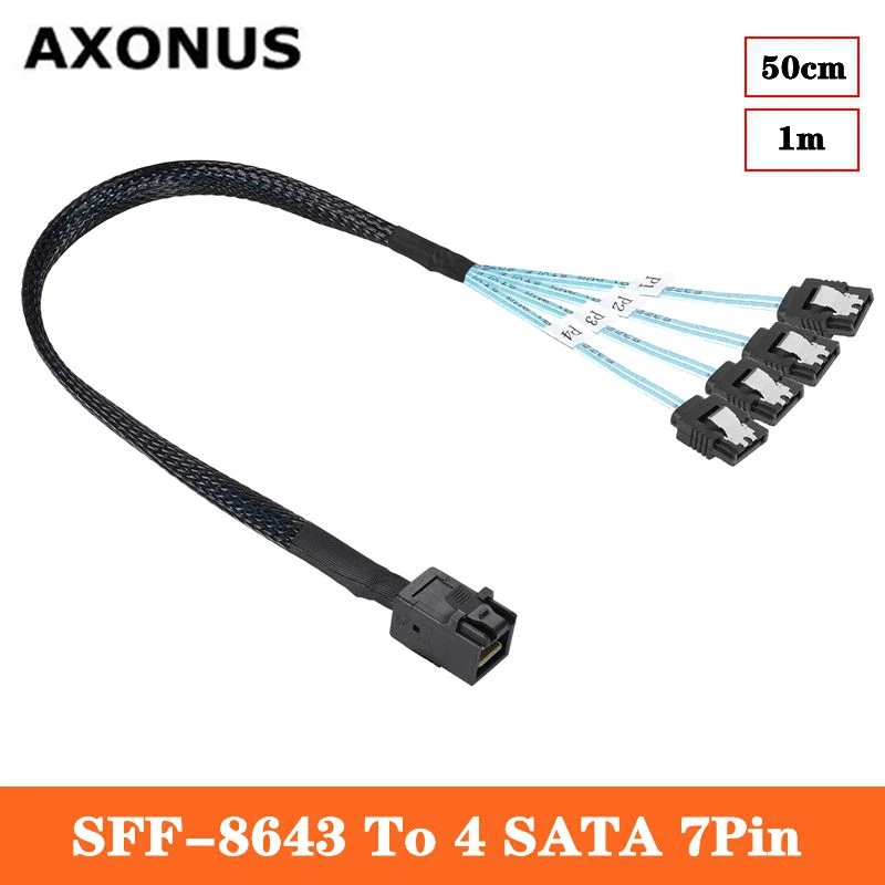 Mini SAS HD SFF-8643 To 4 SATA 7Pin 3.0 Computer Server Disk Hard Disk Array Data Cable 1 Pair 4 0.5m 1m