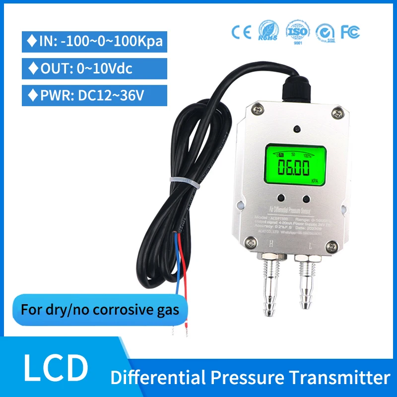 

Micro 150psi 0-5v Differential Pressure Sensor for Air Compressor 1kpa Gas Differential Pressure Transmitter Air hvac System