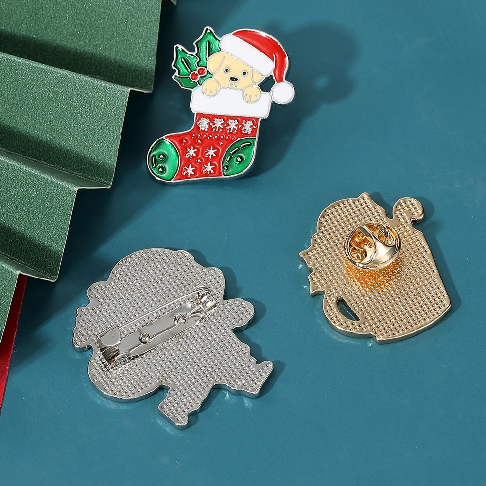 Amole-Broches en émail pour animaux de Noël, Thme Pins, Creative Bear, Santa Claus, Cat Candy Canes, Dog Stocking, Cute Christmas, Wholesale