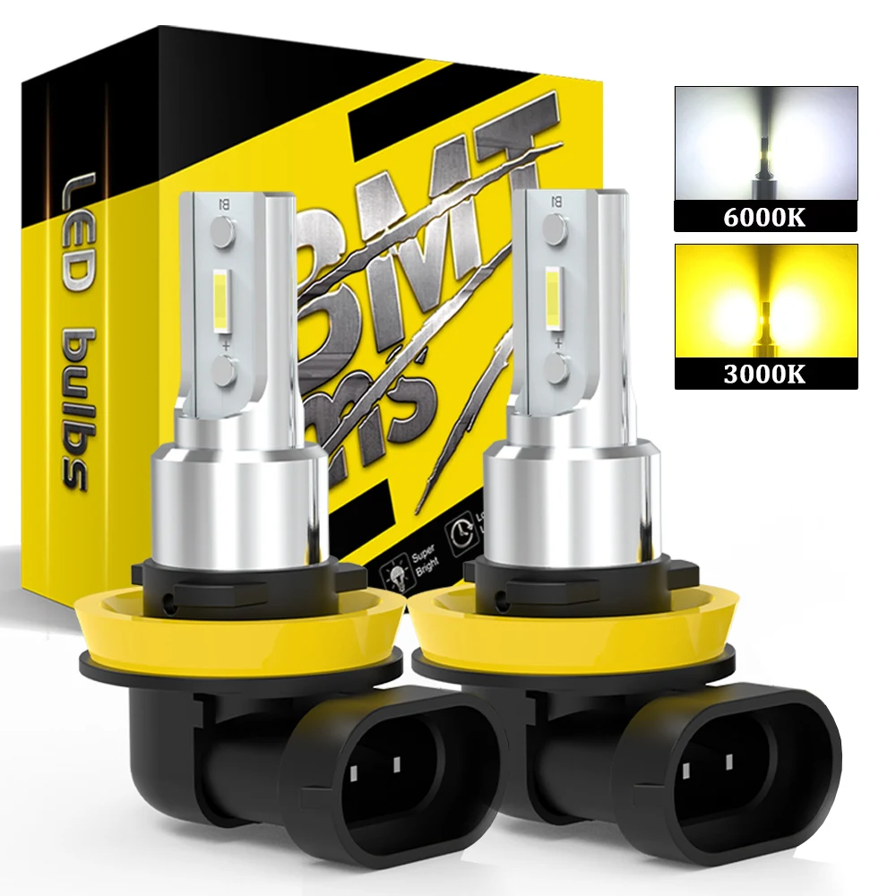 BMTxms 2Pcs Canbus H10 H8 H11 H16 5202 2504 HB4 HB3 9005 9006 HB4 PSX24W Led Fog Lights Day Driving Running Light White Yellow