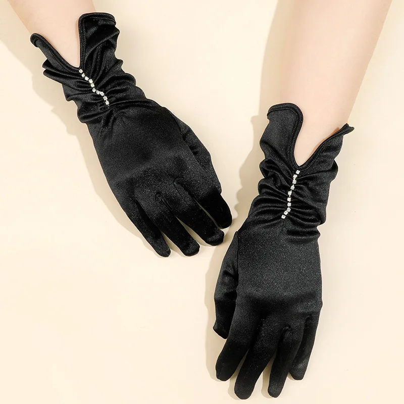 Sexy Ladies Satin Dance Performance Etiquette Gloves Nightclub Sparkling Bridal Dress Gloves Halloween Cosplay Dress Accessories