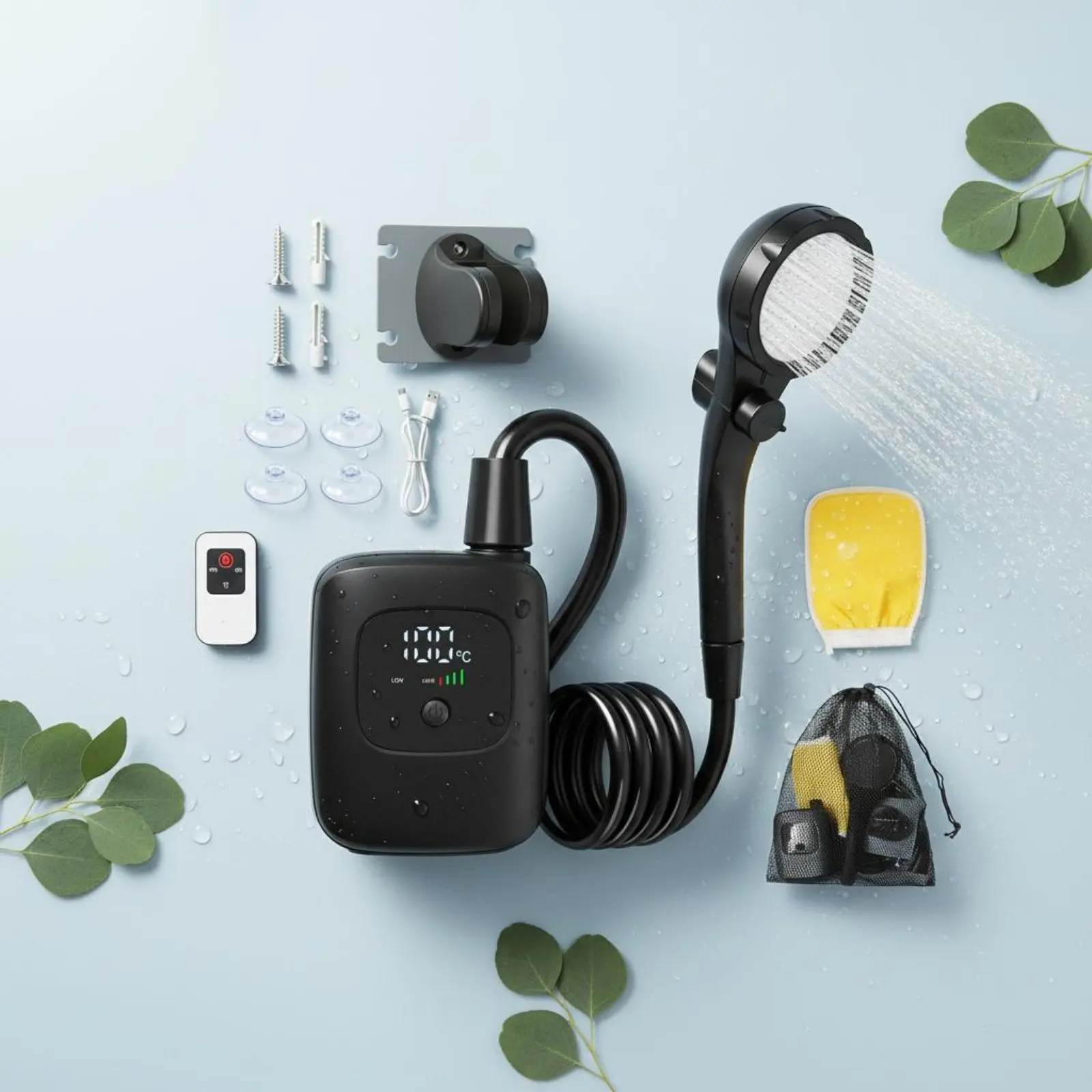 Universal Serial Bus Charging Shower System Digital Display Electric Shower Pump Bathing Apparatus IPX8 Waterproof 3 Spray Modes