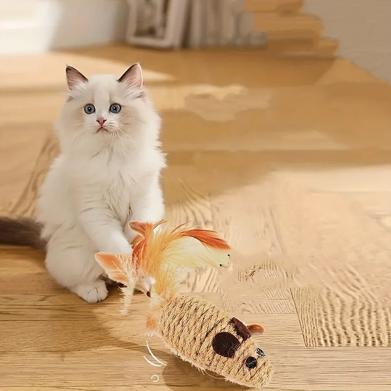 2026 NEW Sisal Simulation Mouse Cat Toy Bite-Resistant Interactive Kitten Toy Self Play Stuffed Mice Pet Supplies Gifts