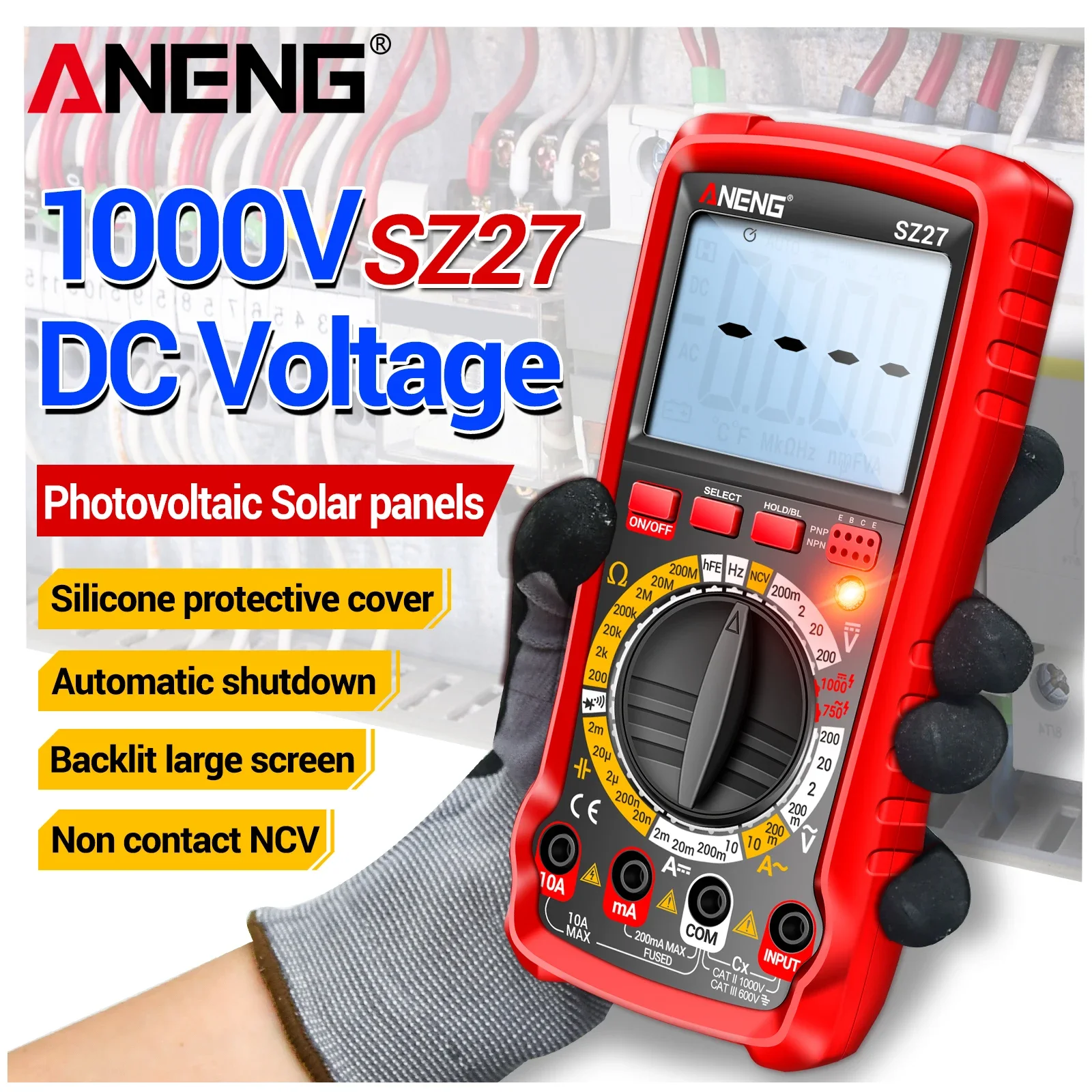 ANENG SZ27 Digital Multimeter 1999 Counts NCV Detector 1000V DC 750V AC 10A Backlight Data Hold Electric Maintenance Test Tool