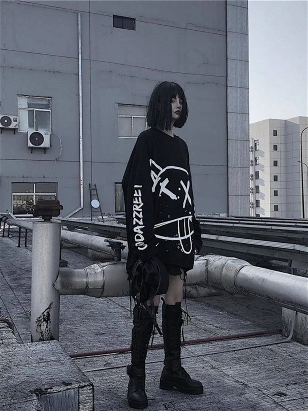 2024 Harajuku Women Alt Emo Tshirts Oversized Long Sleeve Black Pullovers Grunge Rock Loose T-Shirt Hip Hop Punk Streetwear Tees