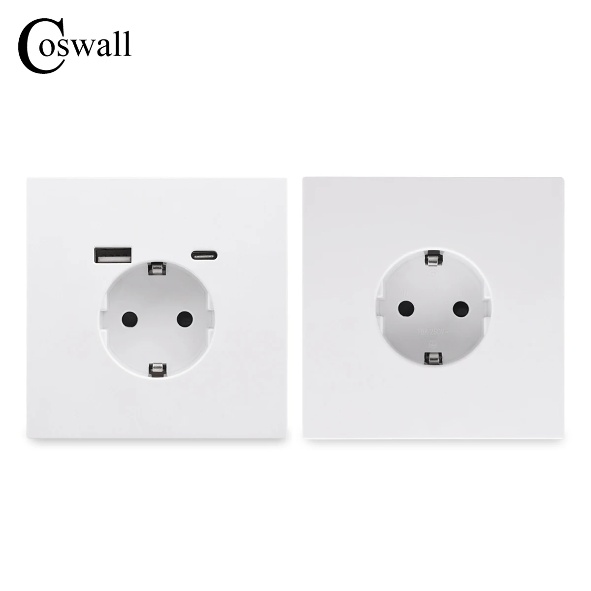 White Full Screen Integrated EU/French Standard With Type A-C 2usb Charging Port PC Panel 16A Flame Retardant Wall Power Outlet