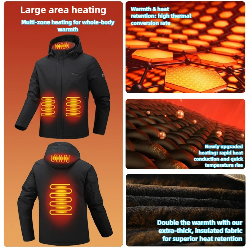 Winter Heated Jacket 4 Areas Mens USB Self Heating Clothing Heater Thermal Fleece Coat Body Warmer Outdoor Sports Padding Parkas