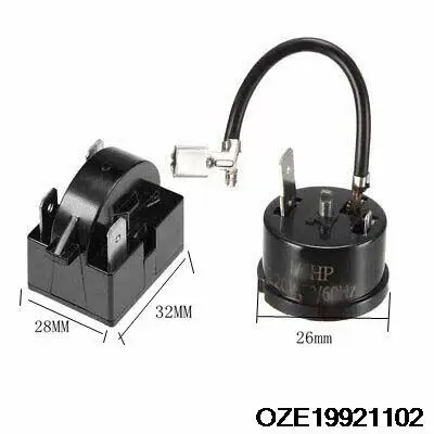 Koelkast Ptc Starter Relais 15 Ohm 3 Pin + 1/5HP 150W Compressor Overbelasting Protector