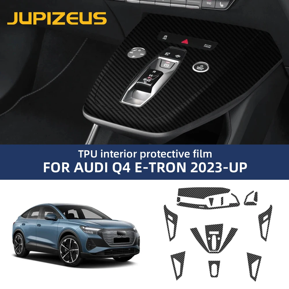 PET For Audi Q4 e-tron 2023 2024 2025 2026 Car Center Console Gear Panel Carbon Fiber Texture Protective Anti-scratch Film