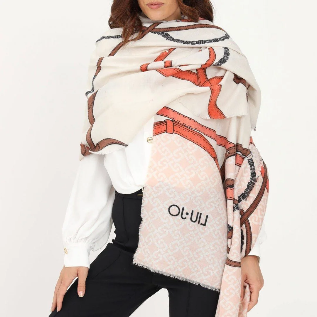 Foreign trade original Italian liujo new leather buckle printed long scarf shawl 70 * 185 fashionable versatile scarf