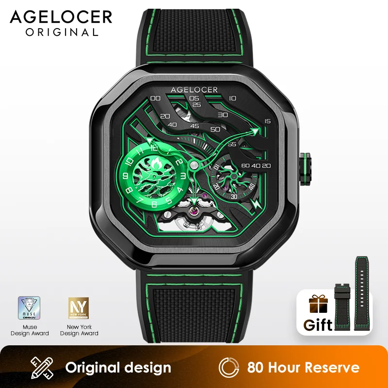 AGELOCER Original Volcano Watch Men's vogue Luxurious Skeleton Automatic Mechanical Watch Birthday Gift for Men