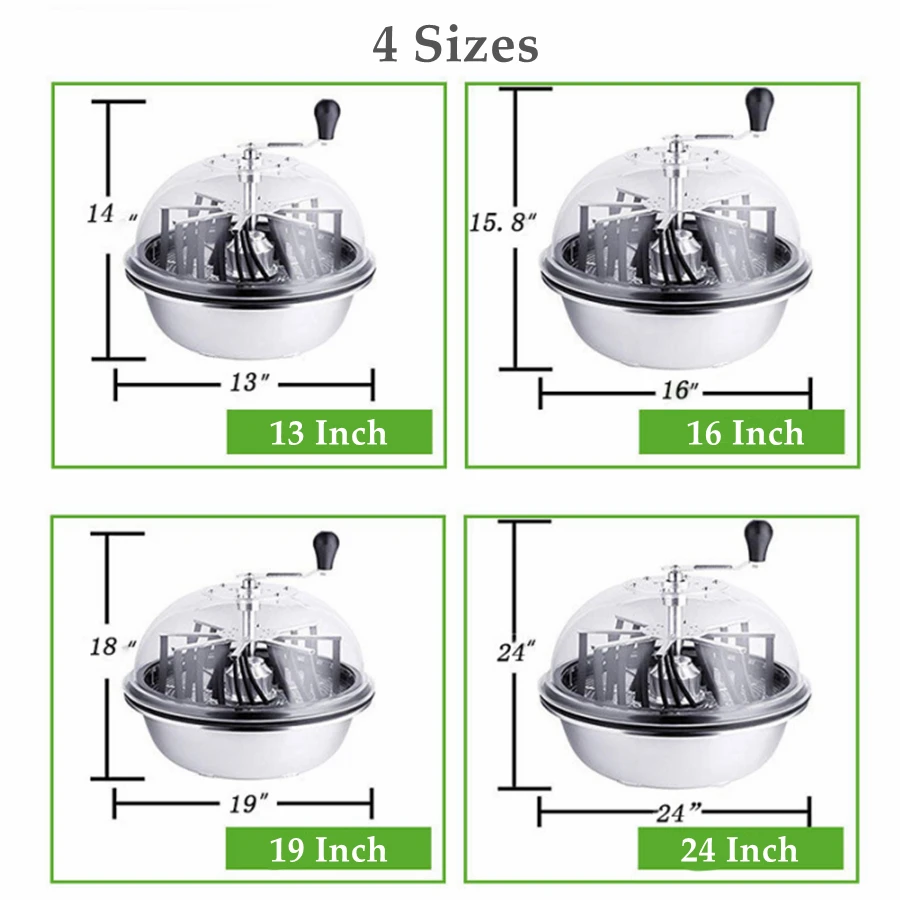 Máquina recortadora de cuencos de hojas manual plateada, corte giratorio retorcido para capullos y flores de plantas, engranajes afilados mejorados, 13 ", 16", 19 ", 24"