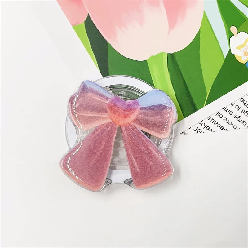 Bonito dos desenhos animados rosa arco magnético titular, aperto superior, suporte do telefone stand, suporte para iphone 16, pad, magsafe, inteligente, coreano