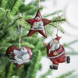 Vintage Painted Iron Santa Hanging Christmas Figurine Ornament Decor Xmas Tree Decoration Party Supplies New Year Gift 2024
