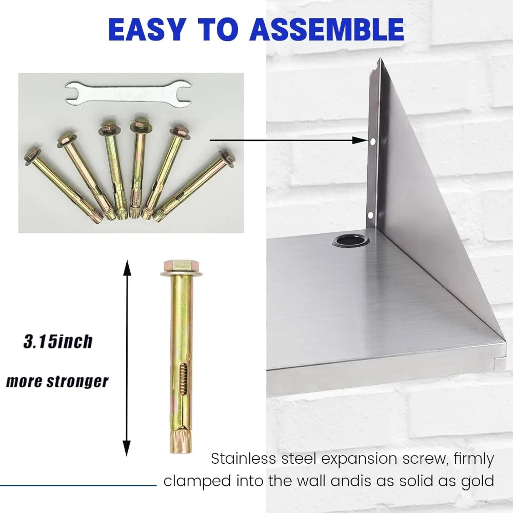 رف ميكروويف من الفولاذ المقاوم للصدأ عالي التحمل، 18 × 24 بوصة، سعة 200 رطل، رفوف معدنية مثبتة على الحائط للاستخدام التجاري