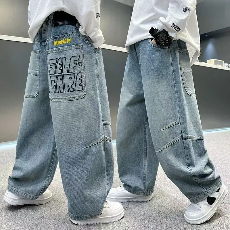 

personalized workwear jeans Spring and Autumn 2025 Spring and Autumn New Straight Pants Boys Wide Legs Handsome Trendy