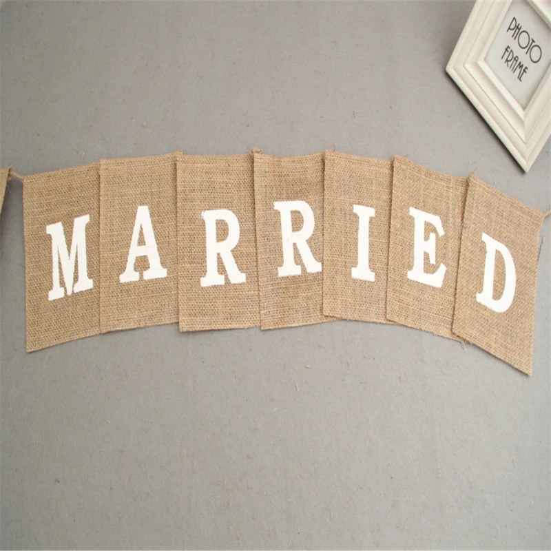 Banderines de arpillera de yute rústico, guirnalda de pancarta de Mr Mrs Just Married para boda, fiesta, hogar, Bar, suministros de decoración