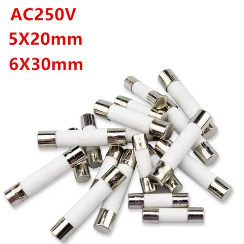 5x20mm 6x30mm 패스트 블로우 튜브 퓨즈, mm 250V 100MA 200MA 300MA 8A 10A 12A 15A 20A 25A 30A AMP 퓨즈 세라믹 퓨즈, 10 개/묶음 판매