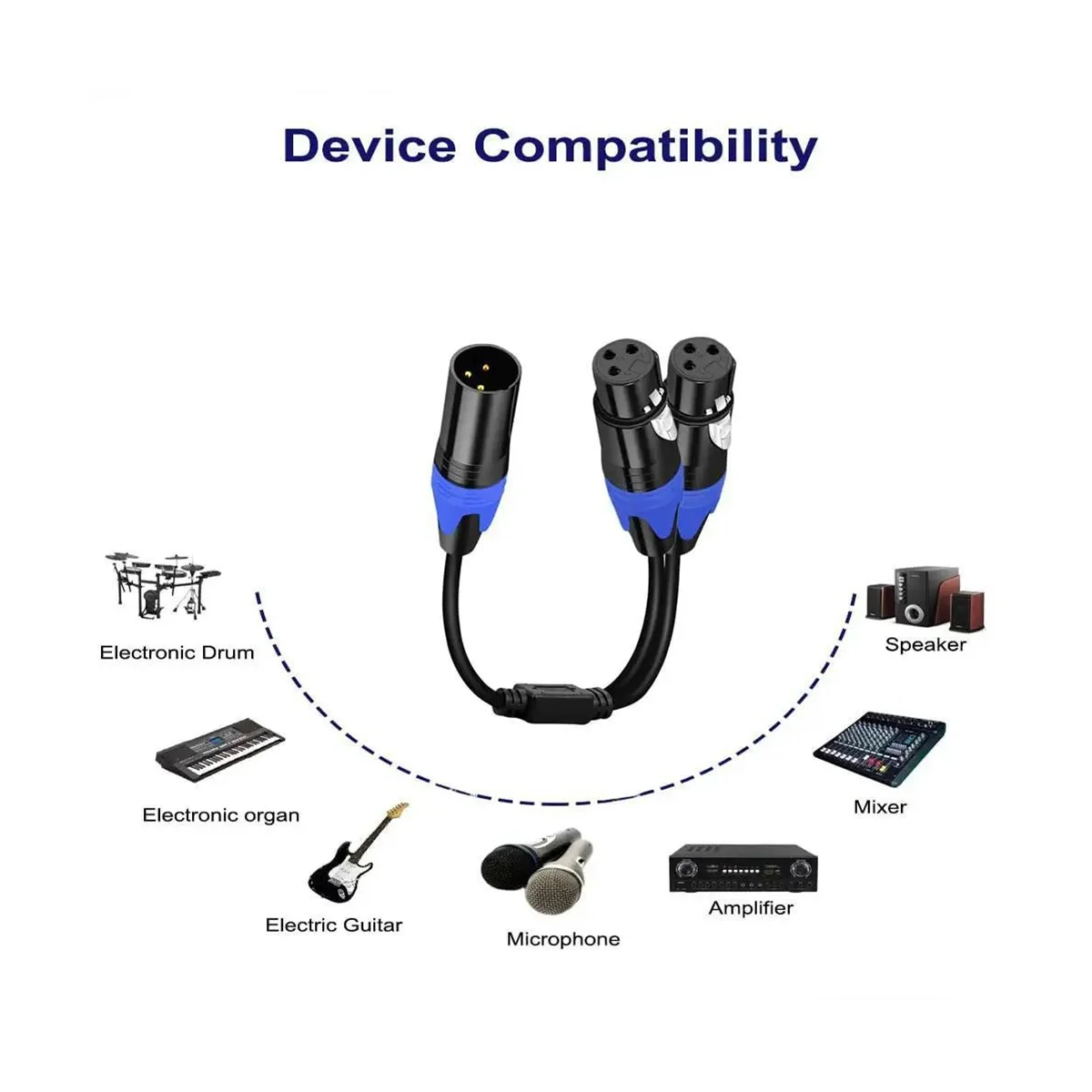 Cabo de microfone divisor XLR Y, 1 macho para 2 fêmeas, 3Pin XLR macho para dupla XLR fêmea Y-Splitter, cabos de microfone balanceados, 2 pcs
