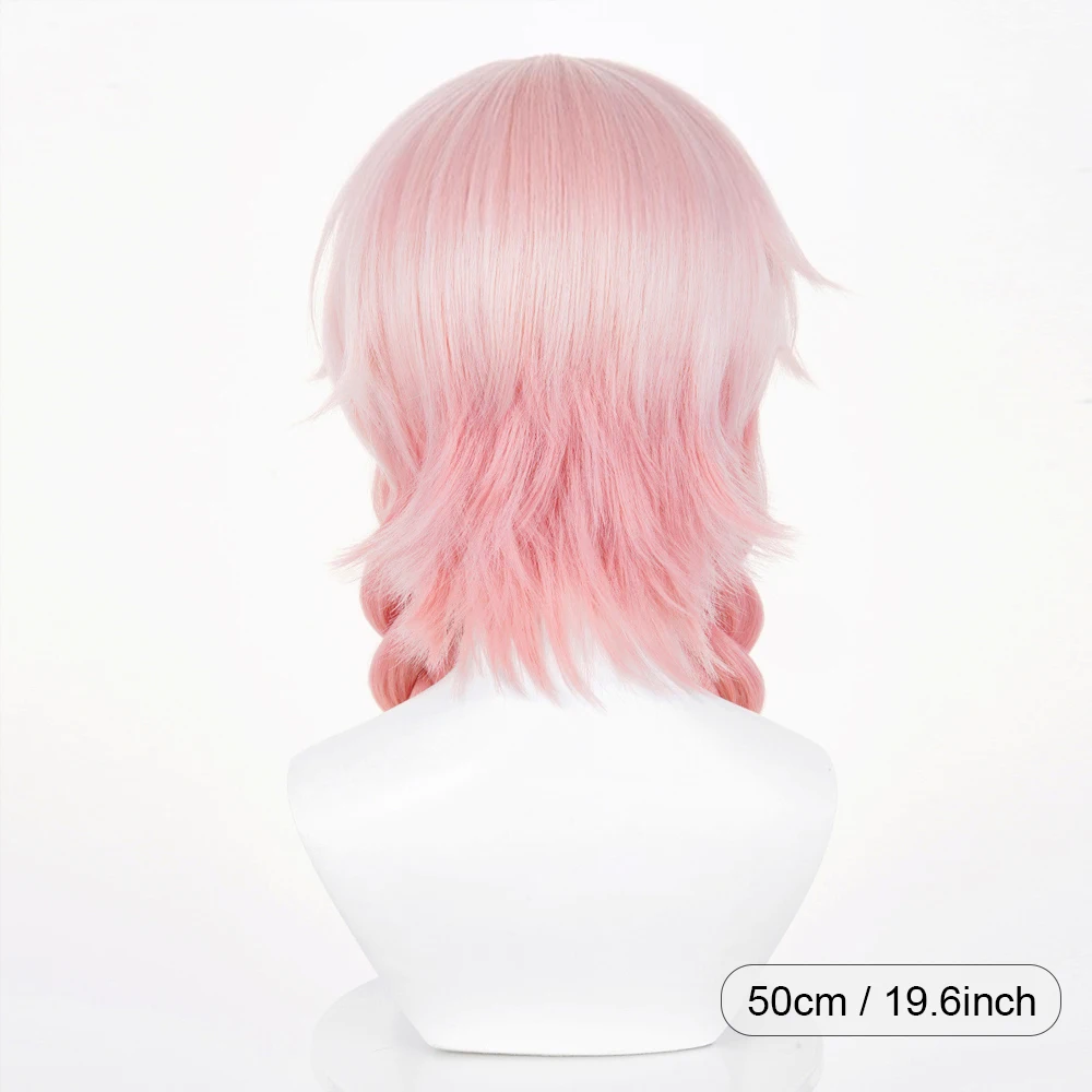 Ombre Pink Short Straight Synthetic Hair Pigtails Wigs with Bangs Anime Game Cosplay Fluffy Wig for Daily Party