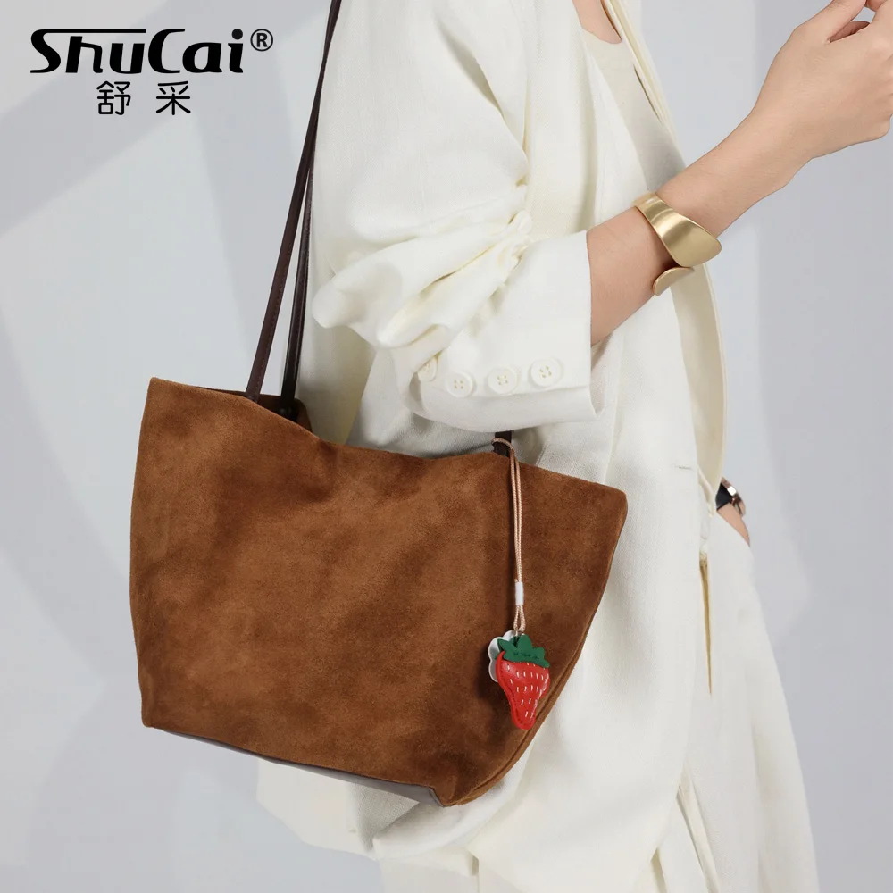 

Genuine Grade Leather Women's Large Shoudler Bag Luxury Designer Suede Tote Ladies Handbag High Quality Female Underarm Bag New