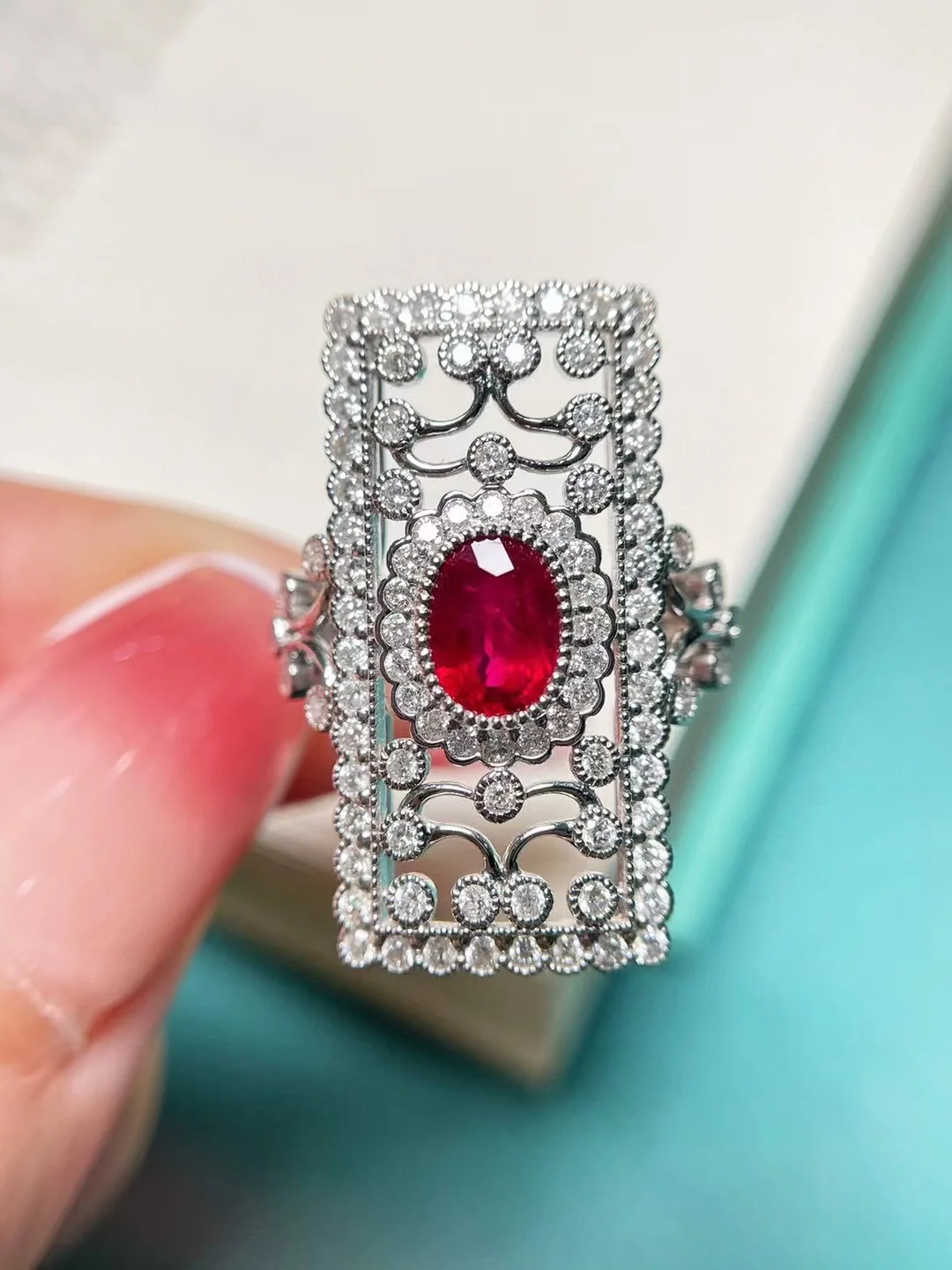 natural ruby and diamond ring 18K white gold genuine luxury jewelry vintage fine women jewelry free shipping