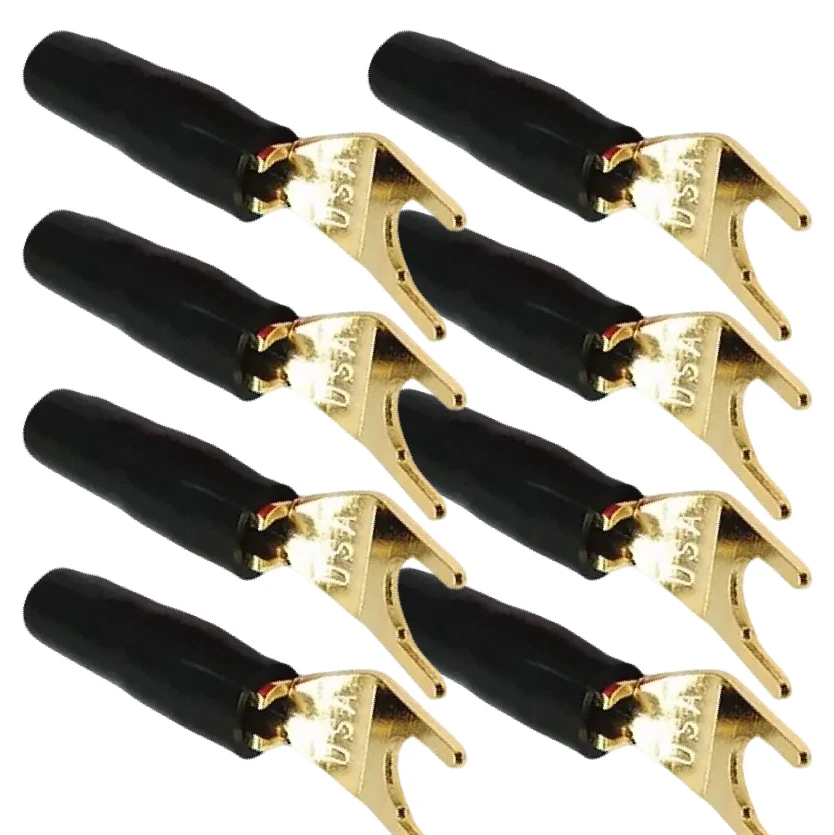 Gold Plated Spade Fork Terminal Solderless Y/U Shape Banana Plugs Connector for Speaker Wire Power Supply