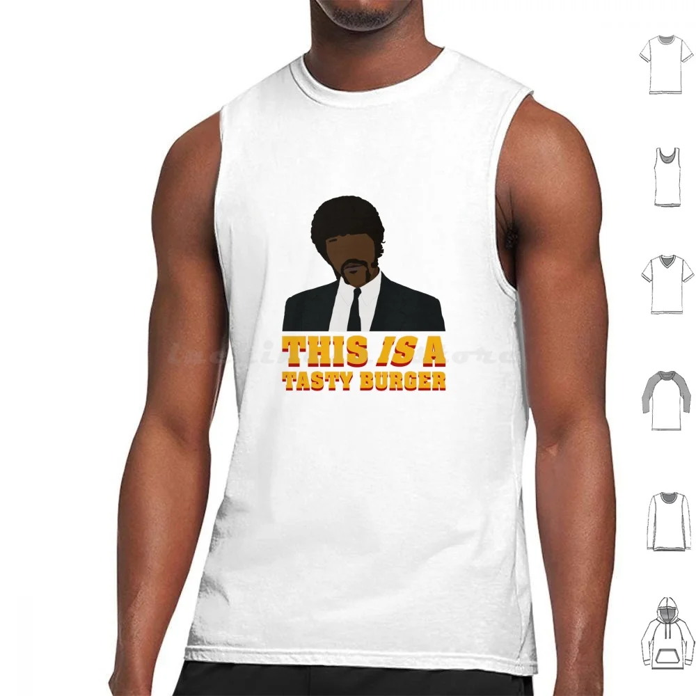 Esta es una hamburguesa sabrosa. Camisetas sin mangas, chaleco sin mangas, Jules Winnfield, Jonathan L Jackson, Pulp Fiction, Quentin, Tarantino, Vega, John