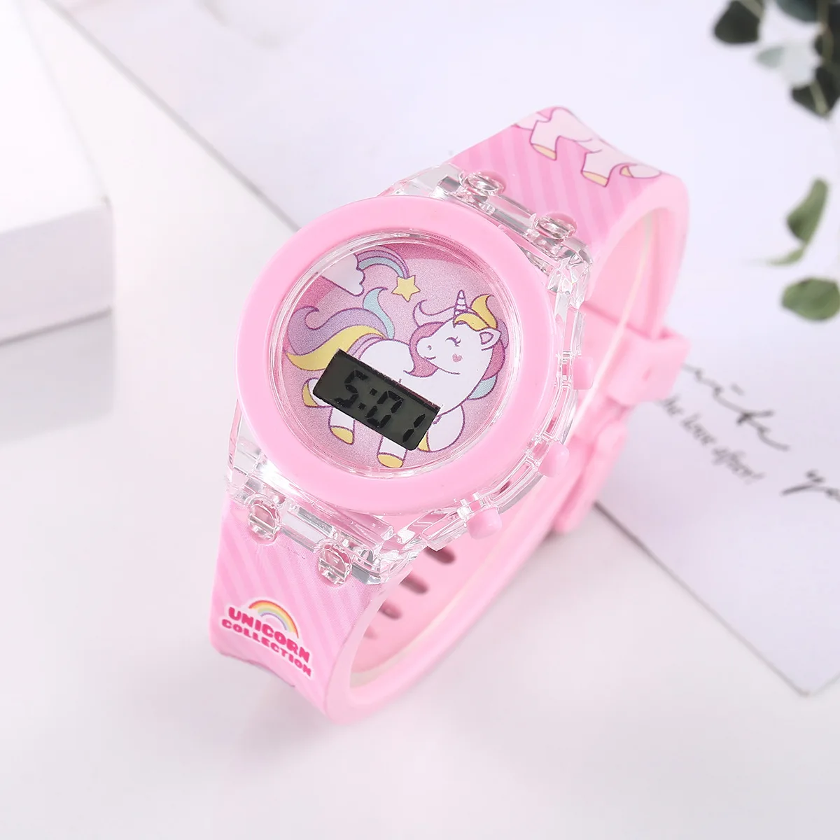 Unicorn Girls Watches with Bracelet Box Silicone Strap Flash Light Children Watch Women Clock reloj infantil Relogio Feminino