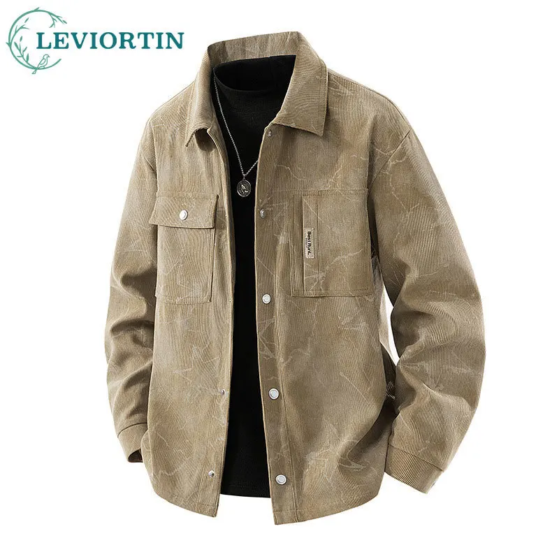 2025 Autumn and winter men's youthful fashion trend, fashionable and versatile, casual and loose, simple lapel workwear top